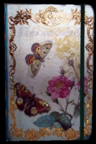 Kniha Zápisník s gumičkou A5 145x210 mm růže a motýli 