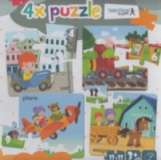 Joc / Jucărie 4x puzzle Car, train, plane, wagon 