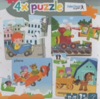 Gra/Zabawka 4x puzzle Car, train, plane, wagon 