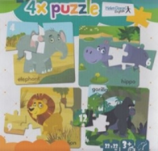 Játék 4x puzzle Elephant, hippo, lion, gorilla 