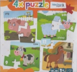 Gioco/giocattolo 4x puzzle Pig, sheep, cow, horse 