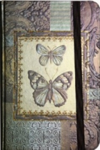 Kniha Zápisník s gumičkou A5 145x210 mm zlatý s 2 motýli D 