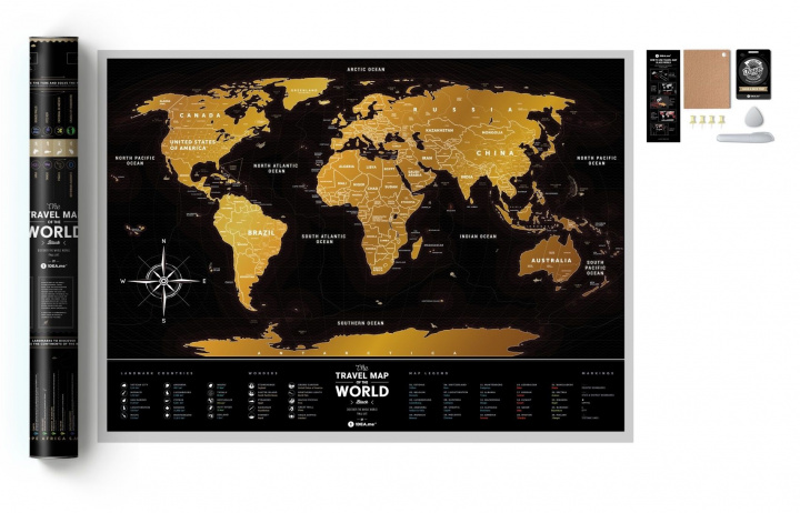 Tiskovina Stírací mapa světa zlato-černá 