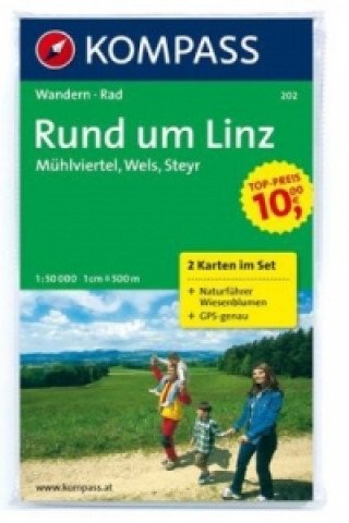 Prasa Kompass Karte Linz und Umgebung, 2 Bl. m. Kompass Naturführer Wiesenblumen 