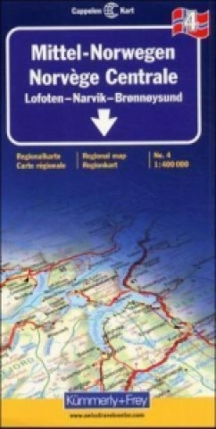 Tiskovina Kümmerly+Frey Karte Mittel-Norwegen, Lofoten, Narvik, Broennoeysund Regionalkarte. Norvège Centrale, Lofoten, Narvik, Broennoeysund. Central Norway, L 