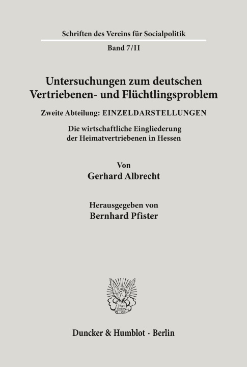 Carte Untersuchungen zum deutschen Vertriebenen- und Flüchtlingsproblem. H.-W. Behnke