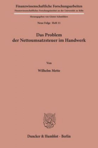Carte Das Problem der Nettoumsatzsteuer im Handwerk. Wilhelm Mette