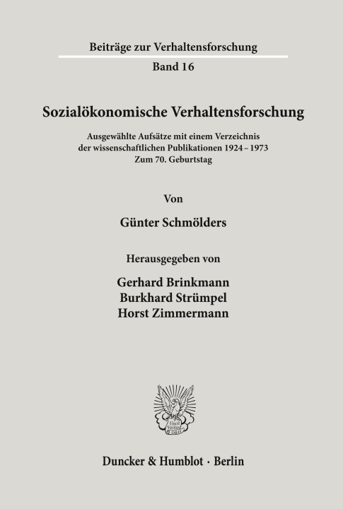 Kniha Sozialökonomische Verhaltensforschung. Günter Schmölders