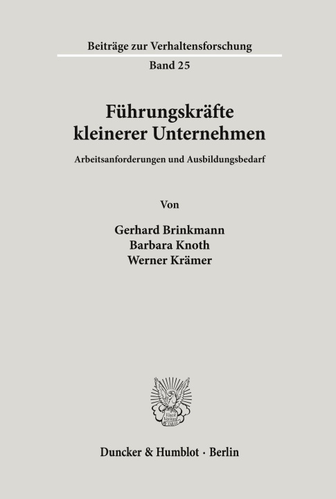 Książka Führungskräfte kleinerer Unternehmen. Gerhard Brinkmann