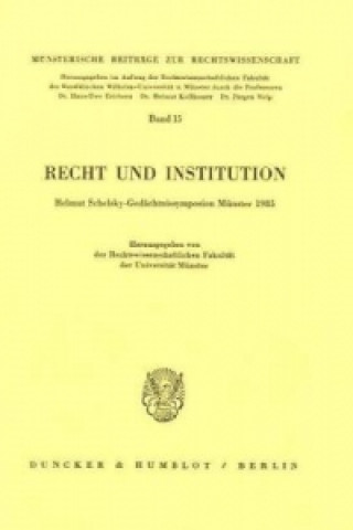 Könyv Recht und Institution. 