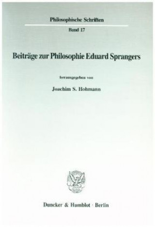Knjiga Beiträge zur Philosophie Eduard Sprangers. Joachim S. Hohmann