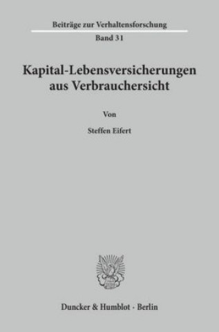 Book Kapital-Lebensversicherungen aus Verbrauchersicht. Steffen Eifert