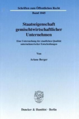 Buch Staatseigenschaft gemischtwirtschaftlicher Unternehmen Ariane Berger