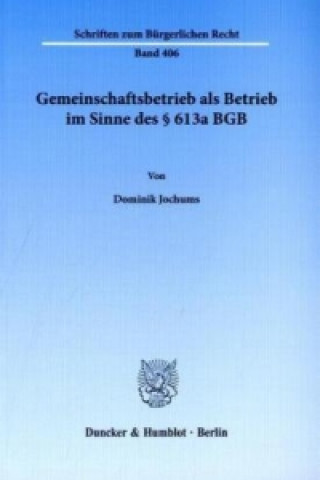 Book Gemeinschaftsbetrieb als Betrieb im Sinne des § 613a BGB Dominik Jochums