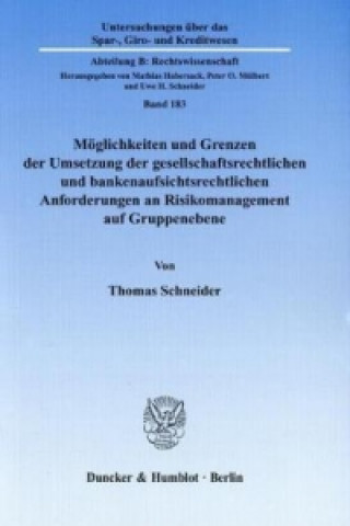 Kniha Möglichkeiten und Grenzen der Umsetzung der gesellschaftsrechtlichen und bankenaufsichtsrechtlichen Anforderungen an Risikomanagement auf Gruppenebene Thomas Schneider