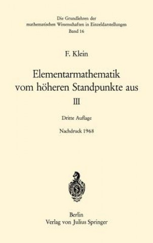 Kniha Elementarmathematik Vom Hoheren Standpunkete Aus III C. H. Müller