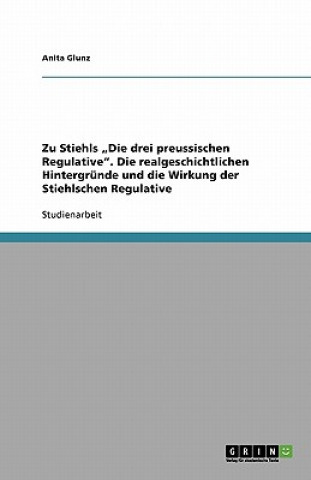 Könyv Zu Stiehls "Die drei preussischen Regulative". Die realgeschichtlichen Hintergründe und die Wirkung der Stiehlschen Regulative Anita Glunz