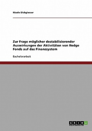 Carte Zur Frage moeglicher destabilisierender Auswirkungen der Aktivitaten von Hedge Fonds auf das Finanzsystem Nicole Dickgiesser