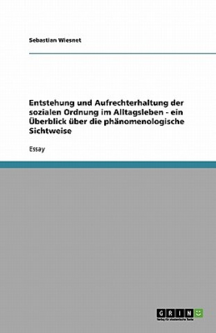 Kniha Entstehung und Aufrechterhaltung der sozialen Ordnung im Alltagsleben - ein Überblick über die phänomenologische Sichtweise Sebastian Wiesnet