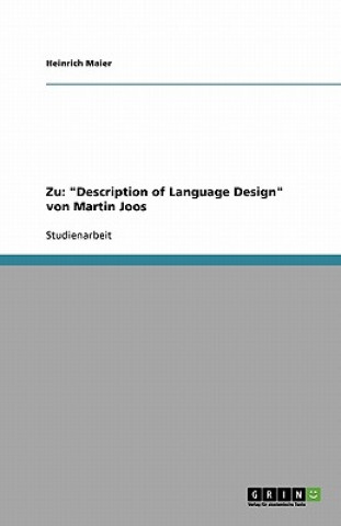 Kniha Zu: "Description of Language Design" von Martin Joos Heinrich Maier