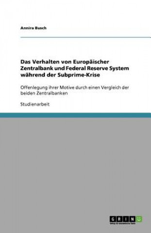 Carte Verhalten von Europaischer Zentralbank und Federal Reserve System wahrend der Subprime-Krise Annira Busch