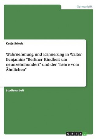 Buch Wahrnehmung und Erinnerung in Walter Benjamins Berliner Kindheit um neunzehnhundert und der Lehre vom AEhnlichen Katja Schulz