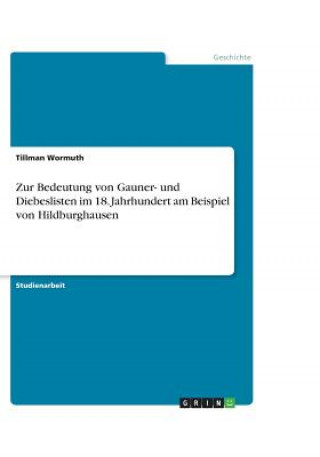 Könyv Zur Bedeutung von Gauner- und Diebeslisten im 18. Jahrhundert am Beispiel von Hildburghausen Tillman Wormuth