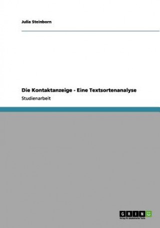 Kniha Kontaktanzeige - Eine Textsortenanalyse Julia Steinborn