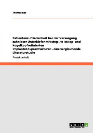 Carte Patientenzufriedenheit bei der Versorgung zahnloser Unterkiefer mit steg-, teleskop- und kugelkopfretinierten Implantat-Suprastrukturen - eine verglei Thomas Lux