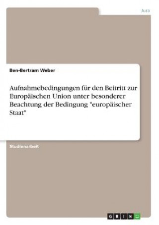 Könyv Aufnahmebedingungen fur den Beitritt zur Europaischen Union unter besonderer Beachtung der Bedingung europaischer Staat Ben-Bertram Weber