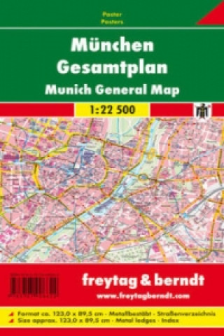 Prasa Freytag & Berndt Poster München, Gesamtplan, mit Metallstäben. Munich, General Map 