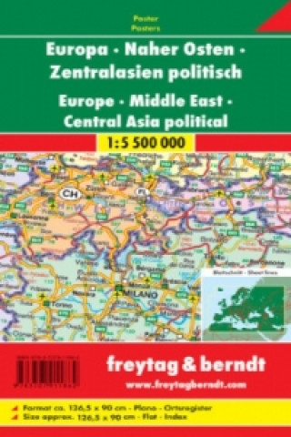 Tiskovina Europe - Middle East - Central Asia Map Flat in a Tube 1:5 500 000 