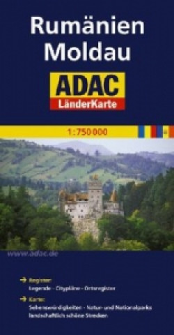 Tiskovina ADAC Länderkarte Rumänien, Moldau 1:750.000 