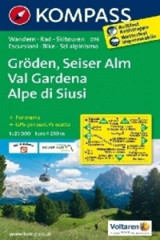 Nyomtatványok Kompass Karte Gröden, Seiser Alm. Val Gardena, Alpe di Siusi 