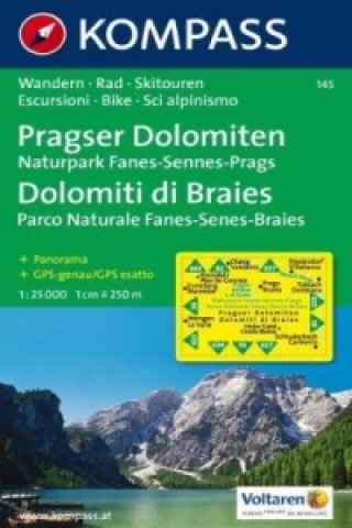 Tiskovina Kompass Karte Pragser Dolomiten, Naturpark Fanes-Sennes-Prags. Dolomiti di Braies, Parco Naturale Fanes-Senes-Braies KOMPASS-Karten GmbH