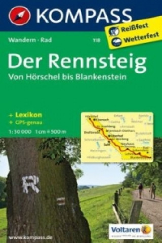 Tiskovina KOMPASS Wanderkarte Der Rennsteig - Von Hörschel bis Blankenstein 