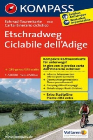 Tiskovina KOMPASS Fahrrad-Tourenkarte Etschradweg - Ciclabile dell'Adige 1:50.000 KOMPASS-Karten GmbH