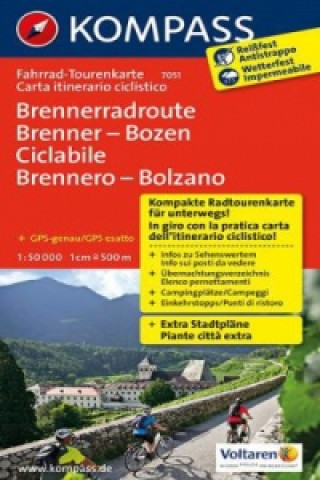 Nyomtatványok Kompass Fahrrad-Tourenkarte Brennerradroute Brenner - Bozen - ciclabile Brennero - Bolzano 