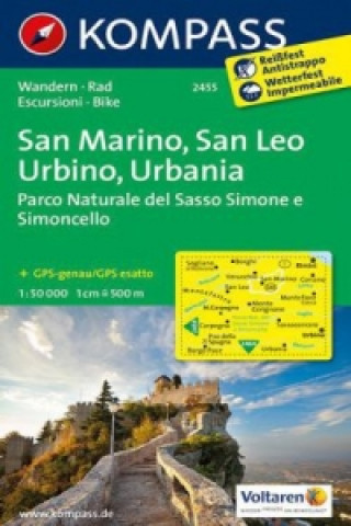 Tiskovina KOMPASS Wanderkarte 2455 San Marino - San Leo - Urbino - Urbania - Parco Naturale del Sasso Simone e Simoncello 