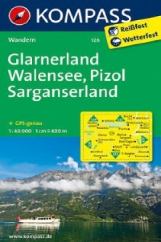 Articles imprimés KOMPASS Wanderkarte 126 Glarnerland - Walensee - Pizol - Sarganserland 1:40.000 