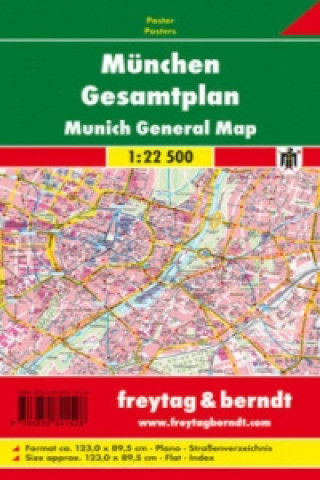 Nyomtatványok Freytag & Berndt Poster München, Gesamtplan, ohne Metallstäbe. Munich, General Map 