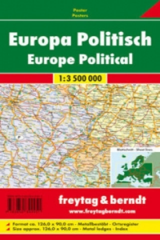 Nyomtatványok Freytag & Berndt Poster Europa, politisch, mit Metallstäben. Europe, political 