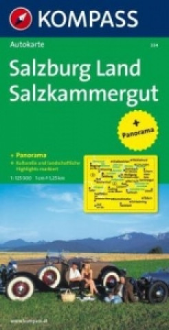 Materiale tipărite KOMPASS Autokarte Salzburg Land, Salzkammergut 1:125.000. Salisburgo, Salzkammergut KOMPASS-Karten GmbH