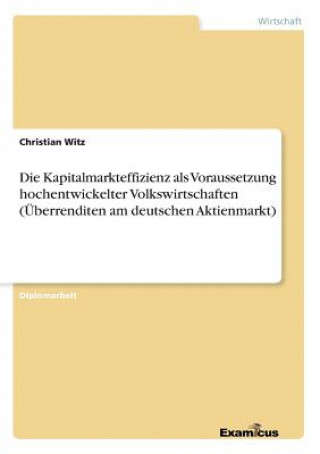 Knjiga Kapitalmarkteffizienz als Voraussetzung hochentwickelter Volkswirtschaften (UEberrenditen am deutschen Aktienmarkt) Christian Witz