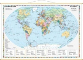 Nyomtatványok Stiefel Wandkarte Miniformat Staaten der Erde, mit Holzstäben 