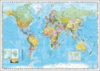 Materiale tipărite Stiefel Wandkarte Großformat Weltkarte, politisch mit Flaggenrand, englische Ausgabe, ohne Metallstäbe 