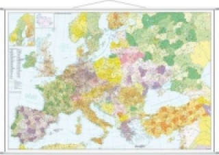 Tiskovina Stiefel Wandkarte Großformat Europa mit Türkei, Straßen und Postleitzahlen, mit Metallstäben 