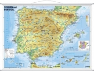 Tlačovina Stiefel Wandkarte Kleinformat Spanien und Portugal, physisch, mit Metallstäben 