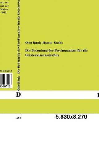 Könyv Bedeutung Der Psychoanalyse Fur Die Geisteswissenschaften Otto Rank