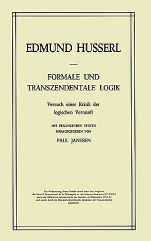 Kniha Formale Und Transzedentale Logik Edmund Husserl